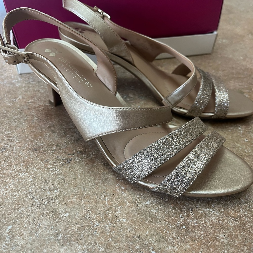 Naturalizer Gold Glitter Strappy Heels